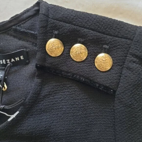 Madewell et SEZANE Colette Black Top with Gold Buttons Size XS - Picture 4 of 12